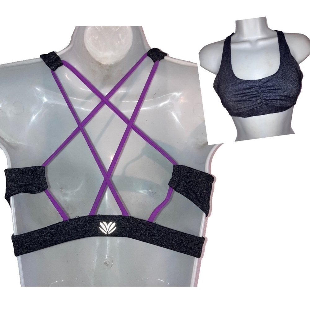 Forever21 Strappy Back Sports Bra S Gray Purple